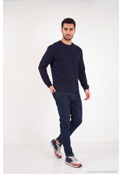 Buratti Pamuk Karışımlı Relaxed Fit Bisiklet Yaka Kazak Erkek Sweat 5905837 Lacivert
