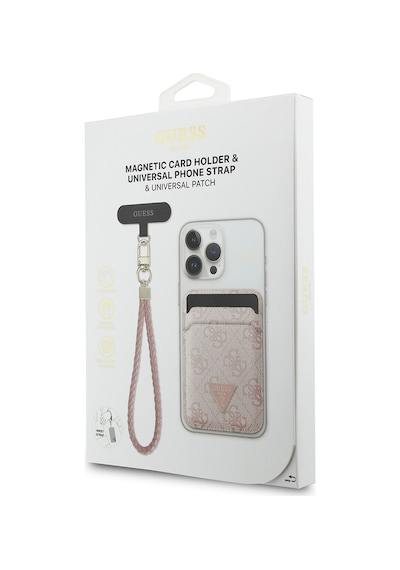 Guess Bilek Askı İpli Magnetik Kartlık 2in1 Aksesuar Set Pembe