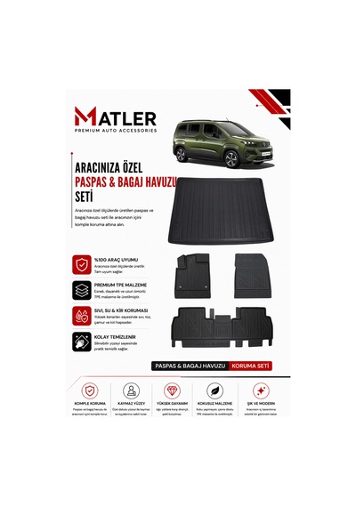 Peugeot Rifter 2019 Model 4d Ekstra Havuzlu Paspas Ve Bagaj Havuzu Set