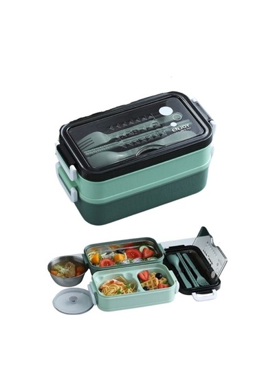 Paslanmaz Çelik Yemek Tası Isı Yalıtımlı 3 Katlı Yemek Termosu Ofis Kamp Lunchbox Turkuaz - 858263192 Turkuaz