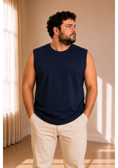 Sngl Tekstil Erkek Oversize Sıfır Kollu T-shirt S-m-l-xl-2xl Lacivert