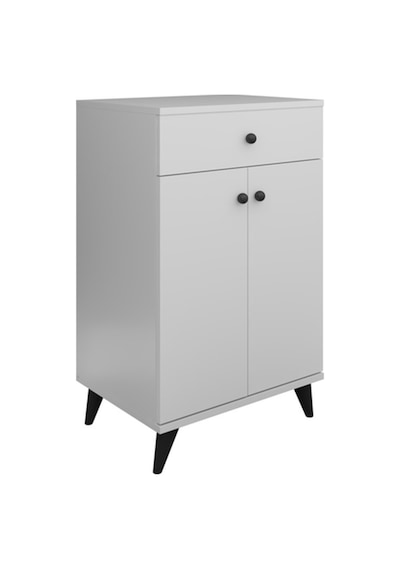 Simple Çok Amaçlı Dolap 2 Raflı Tek Çekmeceli 2 Kapaklı 60x44x96 Beyaz Beyaz