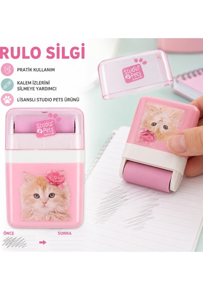 Bakgelal Studio Pets Rulo Silgi Kedi Köpek Desenli Kapaklı Sevimli Okul Silgisi 1 Adet - 9091812007845