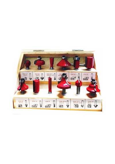 12 Parça Freze Uç Takımı Ahşap Oyma Ağaç Delme Çantalı Set 6  Mm