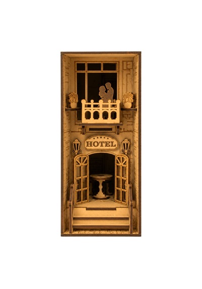 Hotel Book Nook Ahşap Maket Seti Dıy Miniatür Otel Binası Peri Led'li Kitaplık Dekoru