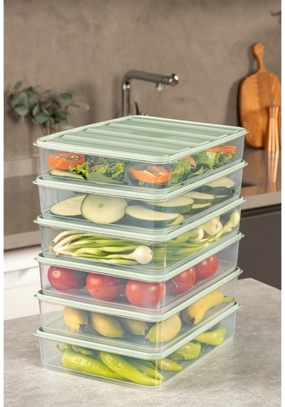 17'li Buzdolabı Düzenleyici Organizeri Mikrodalgaya Uygun Difriz Saklama Kabı 5x3500ml 12x775ml Mint
