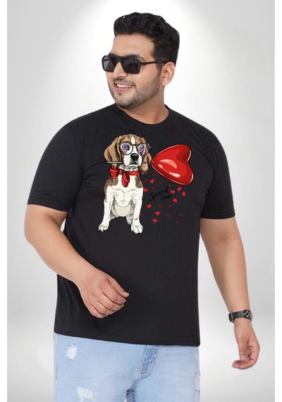 Angemiel Poodle Ve Beagle Sevililer Günü Hediyesi Siyah Büyük Beden Erkek Kadın Unisex Basic Ön Baskılı Tişört Siyah