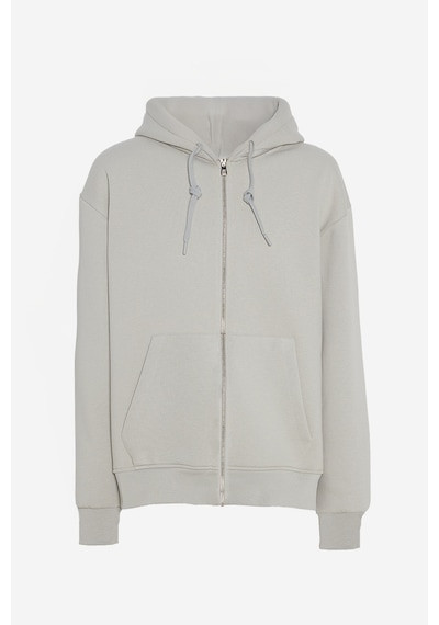 Tudors Unisex Relax Fit Rahat Kesim Pamuklu İçi Polarlı Çift Cepli Tam Fermuarlı Taş Renk Kapüşonlu Sweatshirt-32699 Taş