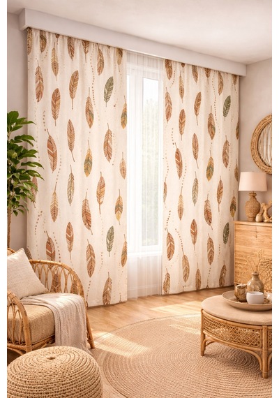 140x260 Ölçüsünde 2 Adet Bohem Fon Perde. Boho Tarz Koleksiyon Ürünü. Çok Renkli Ekru