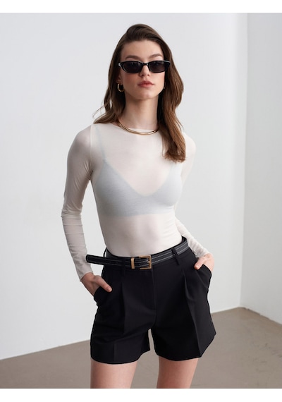 Dilvin 32649 Kayık Yaka Pamuklu Top-ekru