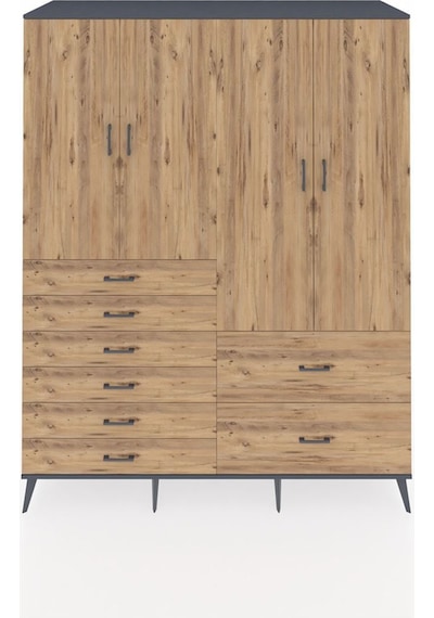 Kronos Gardrop 7 Raflı 8 Çekmeceli 4 Kapaklı 176x59x221 Antrasit-çam Çam Kronos Gardrop 7 Raflı 8 Çekmeceli 4 Kapaklı 176x59x221 Antrasit-çam Çam