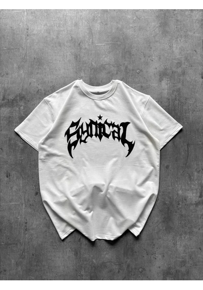 De'charme Bisiklet Yaka Ön Baskılı Kısa Kollu Tişört Streetwear Günlük Basic Pamuklu T-shirt - Beyaz
