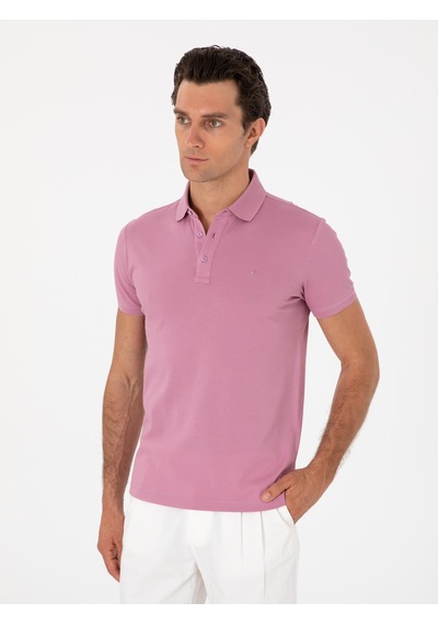 Gül Kurusu Slim Fit Polo Yaka Pamuklu Basic T-shirt Pembe