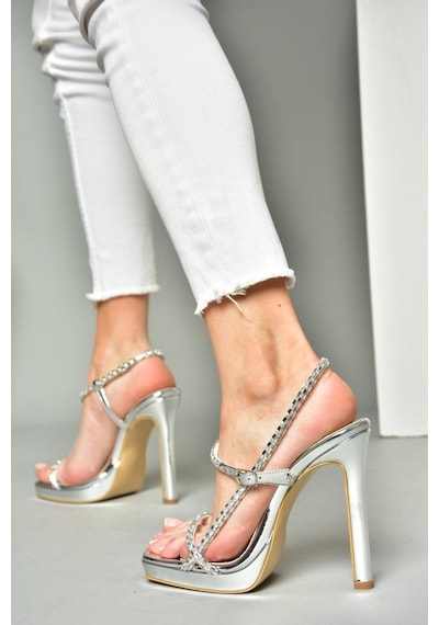 Fox Shoes S569616234 Gümüş Ayna Yüksek Topuklu Ayakkabı Gümüş
