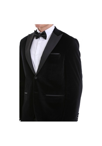 Hatemoğlu Siyah Slim Fit Düz Sivri Yaka Kadife Klasik Damatlık Siyah