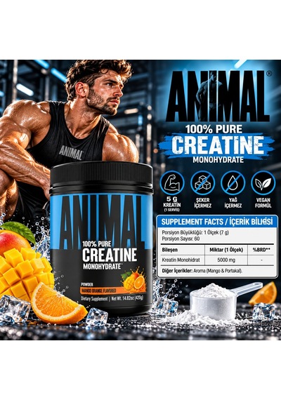 Animal Pure Creatine Monohydrate 100% 420 Gr Orange Mango - Kreatin Monohidrat Aromalı