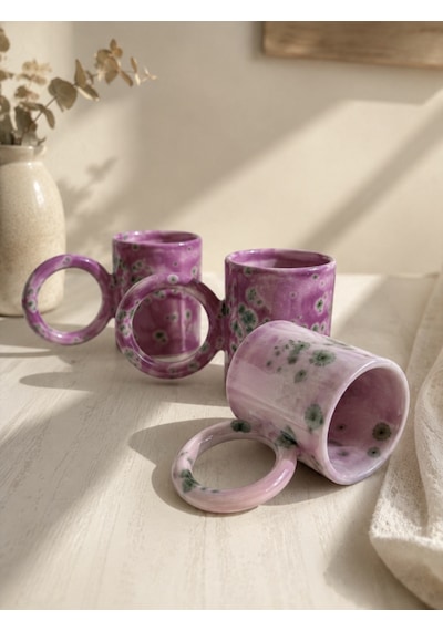 Artistik Sır Efektli Espresso Fincanı Lila