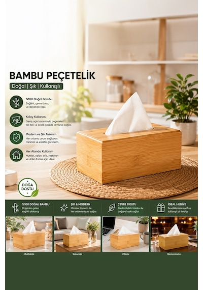 Porsima 0006 Bambu Peçetelik Ahşap Dekoratif Peçetelik