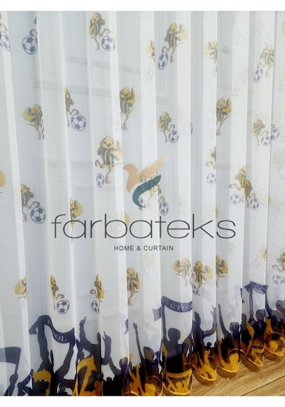 Fb Sarı Kanarya Fener Taraftar Sarı Lacivert 3kat Pileli Tül Perde