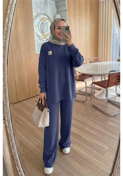 Unika Boutique Fitilli Armalı Detaylı Oversize Kaşkorse Basic Alt Üst Takım Lacivert
