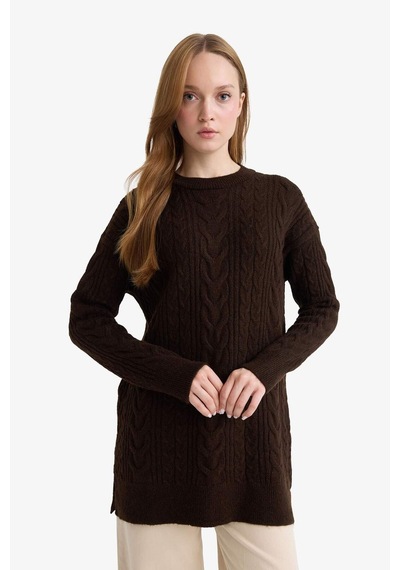 Defacto Relax Fit Bisiklet Yaka Triko Kazak Tunik F4530ax25wnbn341 Kahve-bn341