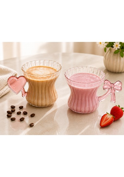 1 Adet 180 Ml Fiyonklu Cam Kahve Fincanı Kulplu Cam Bardak Diğer