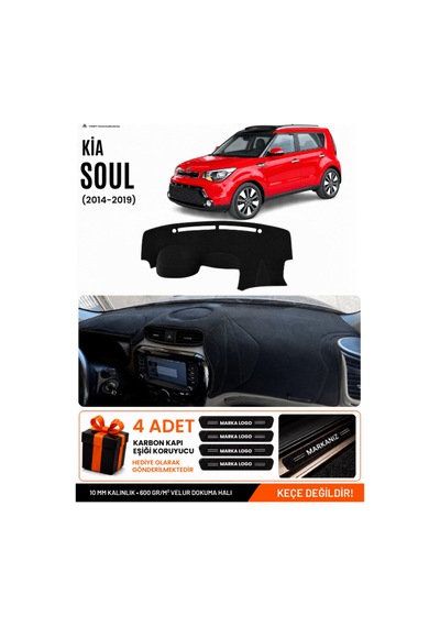 Kia Soul 2014-2019 Uyumlu Torpido Koruma, Torpido Örtüsü, Torpido Kılıfı - Siyah