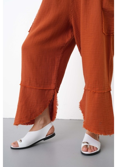 The Voler %100 Pamuk Müslin Şalvar Pantolon Kadın Yüksek Bel Oversize Rahat Kesim Cepli Siyah Yazlık Pantolon Kiremit The Voler %100 Pamuk Müslin Şalvar Pantolon Kadın Yüksek Bel Oversize Rahat Kesim Cepli Siyah Yazlık Pantolon Kiremit
