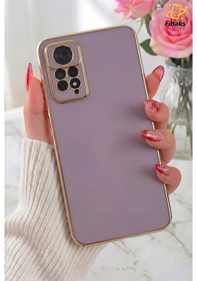 Fibaks Redmi Note 11 Pro/12 Pro 4G Uyumlu Kılıf Parlak Kenarlı Altın Işlemeli Kamera Korumalı Kapak Mor