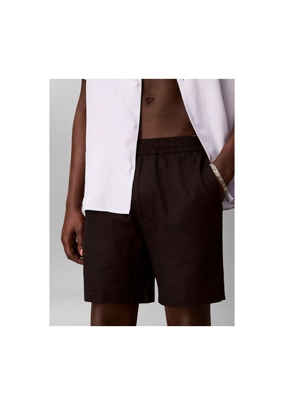 Calvin Klein Erkek Normal Kesim Beli Lastikli Keten Siyah Şort-16051