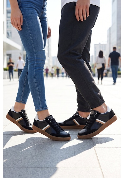 Grijak Siyah-beyaz Bağcıklı Hafif Esnek Rahat Tabanlı Unisex Yürüyüş Ve Spor Ayakkabı Sneaker 015 G Siyah - Beyaz