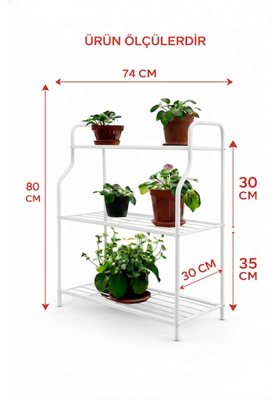 Modern Beyaz 3 Katlı Metal Mutfak Ve Dekoratif Saksılık Çiçeklik Dayanıklı Raflı Stand-organizer Beyaz