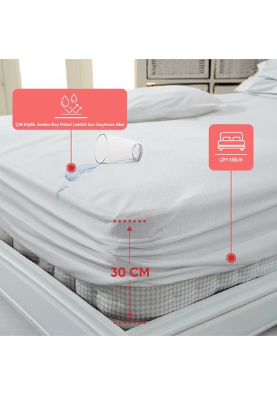 Eve Tekstil Çift Kişilik Jumbo Boy Fitted Lastikli Sıvı Geçirmez Alez 200x200 Beyaz