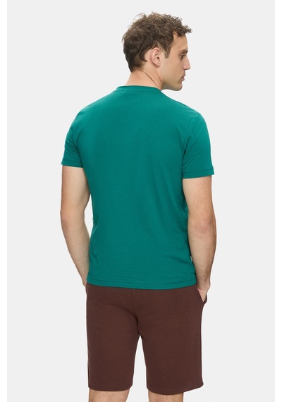 Ucla Culver Koyu Yeşil Bisiklet Yaka Baskılı %100 Pamuk Standard Fit Erkek Tshirt