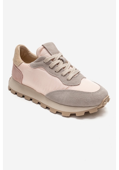 Luvishoes Amanda Gri Pembe Hakiki Deri Kadın Spor Ayakkabı Gri - Pembe