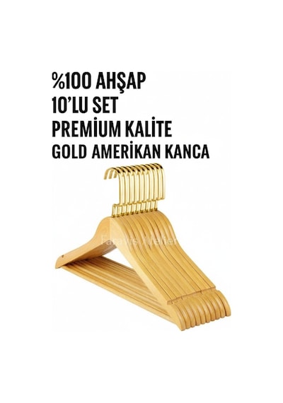 Faravis Atelier 10 Adet Ahşap Vernikli Askılık Elbise Gömlek Kıyafet Askısı Cilalı Amerikan Kanca Premium Kalite