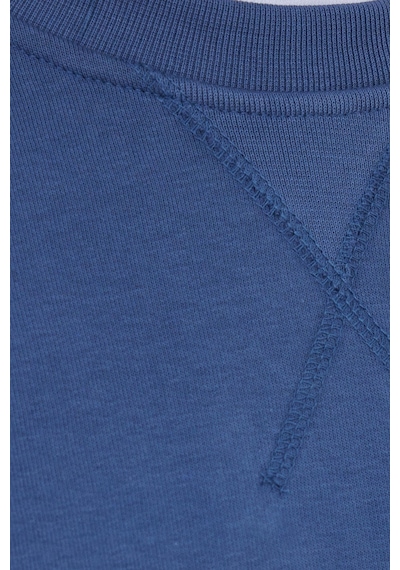 Tudors Unisex Relax Fit Rahat Kesim %100 Pamuk 3 İplik Basic İndigo Bisiklet Yaka Sweatshirt-35152 İndigo
