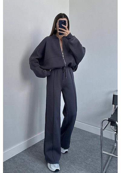 Dip Moda Kadın Pamuklu Kışlık Sweat Pantlon Eşofman Takımı Dpgts018 Antrasit