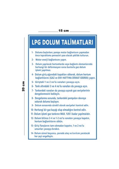 Lucena Metal Lpg Dolum Talimatları 15 Cm X 20 Cm Uyarı Levhası Yönlendirme Tabelası