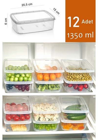 12 Adet 1350 Ml Buzluk Ve Mikrodalga Saklama Kabı, Derin Dondurucu Saklama Kabı Diğer