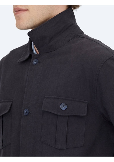 Kip Lacivert Oversize Fit Dokuma Pamuk Karışımlı Overshırt Lacivert