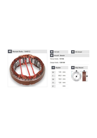 12v Alternatör Statör Bosch  Tipi 34 A Dar Tip