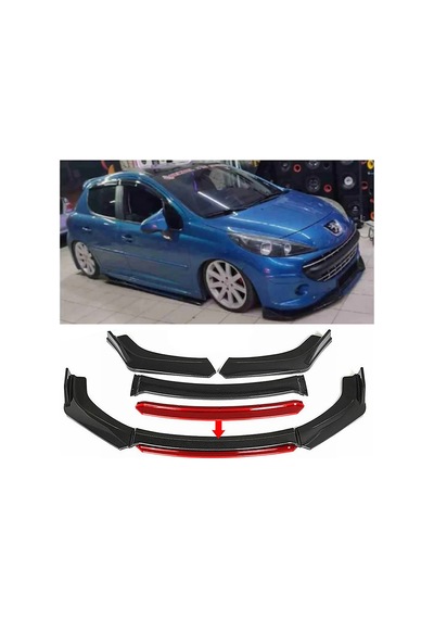 Peugeot 207 Kırmızı Renkli Ön Lip 4 Prç P.siyah Abs
