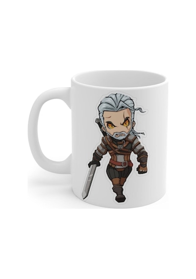 The Witcher Geralt Baskılı Kupa Beyaz
