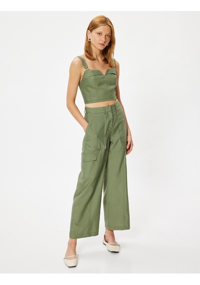 Koton Askılı Crop Büstiyer Modal Kumaş Arkası Fermuar Detaylı Haki 4sak30131ew Haki