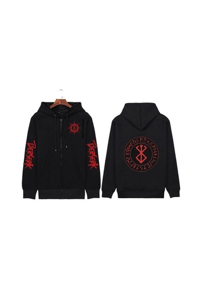 Tarzsokak Berserk Anime Fermuarlı Hoodie Model 100 12283 Siyah