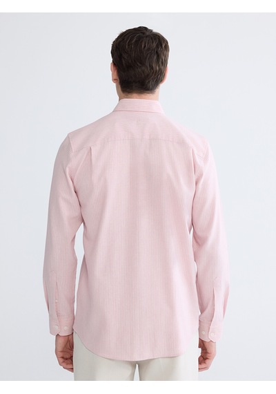 Lcwaıkıkı Classic Pembe Regular Fit Çizgili Keten Görünümlü Erkek Gömlek
