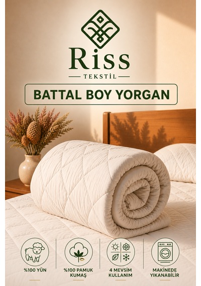 Riss Tekstil Battal Boy %100 Kuzu Yünü Yorgan 220cm X 240cm / 4000gr Beyaz