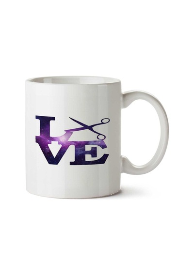 Love Corte Makas İki Tarafı Baskılı Kupa Bardak Çok Renkli