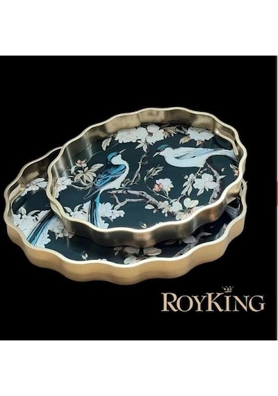 Royking Kuşlu 2 Li Oval Tepsi 44x36-38x31 Cm Fx 054 Siyah